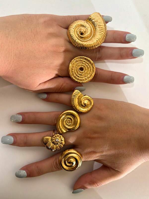 1 pieza Anillo abierto de acero inoxidable chapado en oro de 18K con concha, resistente al alquitrán, para mujeres