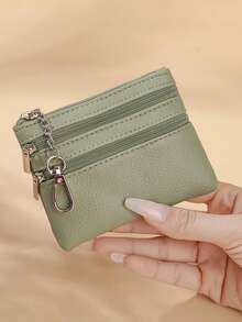 1 件女士涤纶短款钱包零钱包日常硬币收纳袋多口袋拉链硬币和钥匙扣女士钱包迷你钱包钱包小钱包可爱钱包钱包钥匙扣