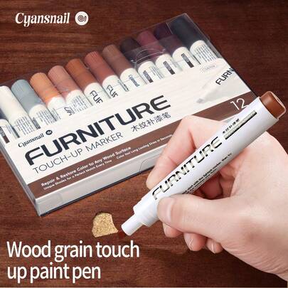 12pcs Wood Grain Marker Pens, Waterproof Non-Fading Furniture Scratch Repair Pens, Composite Wood Floor Restoration Markers, Caulk Pens