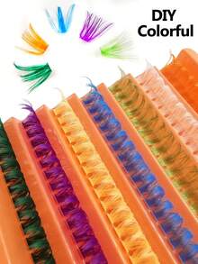 Asiteo 140 件 60D 彩色簇状睫毛，7 色混合 D 卷曲睫毛簇 DIY 睫毛延长彩色睫毛适用于万圣节派对舞台化妆音乐节睫毛簇、睫毛簇、单根睫毛、睫毛、假睫毛 - D - 查看 2