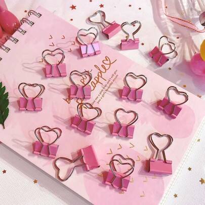 10 piezas de clips de papel con forma de corazón rosa, para organizar papeles, notas, fotos y documentos - útiles de oficina, hogar, escuela y manualidades, para útiles escolares, de vuelta a la escuela