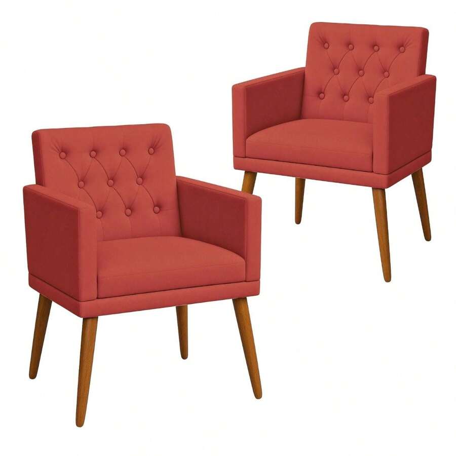 MOBLAN DECOR Set Of 2 Modern Decorative Armchairs For Living Room, Suede Fabric, Comfortable Wooden Feet - Red - View 1