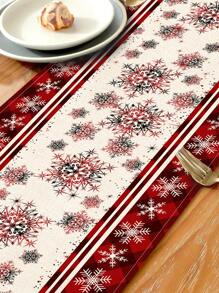 1 pieza Camino de mesa con estampado de copos de nieve, 4 piezas Individuales con estampado de copos de nieve, adecuado para fiestas, cumpleaños, cenas, decoración de cocina y comedor, decoración del hogar y sala de estar para todas las temporadas