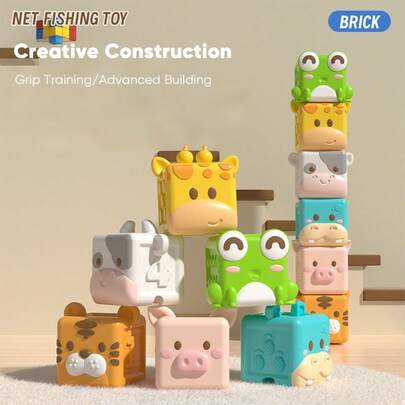Soft Building Blocks Toy, Cute Animal Stacking Blocks, Baby Early Education & Children Intellectual Toy