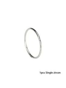 Fashionable Stainless Steel Silver Thin Band Cubic Zirconia Stackable Rings Set, Suitable For Women's Daily Wear, Gift