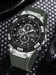 1 Stück Herren Silikon Armband modische und einfache gemischte Skala vertikale Drei-Augen-Zifferblatt Quarz Uhr, geeignet für täglichen Gebrauch, Dekoration oder Urlaubsgeschenke