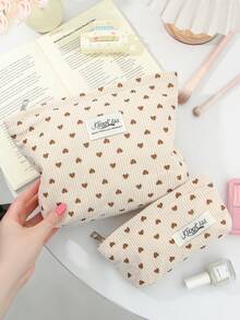 1 PC Corduroy Heart Make Up Bag, Fashionable And Casual Large Capacity Portable Zipper Makeup Bags, Travel And Vacation Essentials Cosmetic Bags For Sanitary Napkins, Pouch Pads, Wired Earphones, Earpods, Headphones, Charger, Lipsticks, Cosmetics, Perfume, Skin Care And Beauty Products, Home Decor, Keys, Holiday Gifts Makeup Travel Toiletry Organizer Essentials Gifts, Makeup Pouch, Christmas Gifts, Pouch, Gifts Pouch / Small Handbag, Makeup Organizer, Mini Pouch, Large Capacity Pouch, Gifts Christmas Gifts, Gift Ideas For Women