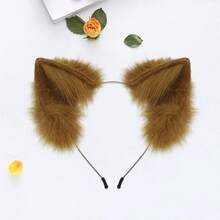 Halloween Christmas Fox Ears Headband Plush Animal Ears Hair Hoop Party Headpiece Costume For Men Women - 咖啡棕 - 查看 4