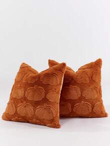 1pc Halloween Orange Pumpkin Decor Throw Pillow Case, Plush Velvet Reverse Side, Square Cushion Cover, Holiday Home Pillow Sham Decor, Soft Comfortable Velvet Fabric, Modern Decor For Sofa, Home & Bedroom,Fall Decor,Autumn Decor,Room Decor - Orange - View 4