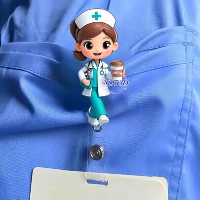 Nurse Theme Retractable Badge Reel Holder With ID Clip - Acrylic Medical Staff Name Tag Card Holder, Doctor RN LPN Retractable Card Reel Holder, Suitable For Hospital Work, Holiday Gift