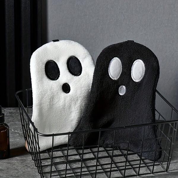 1 Piece Ghost Hand Towel, Cute Halloween Bathroom Pendant, Soft And Absorbent Coral Fleece Towel, Suitable For Home, Kitchen, Tea Towel, Halloween Gift, Autumn And Winter Bathroom Decoration