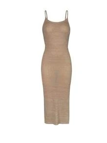 Women's Fashion Elegant Sexy Simple Solid Casual Knit Cover Up Beach Dress, Summer