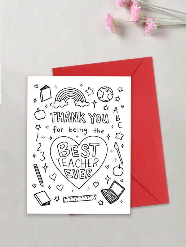 1PC "Thank You For Being The Best Teacher" Greeting Card, Suitable Gift For Teachers, Teacher's Day Greeting Card, Graduation Season, Opening Season Greeting Card For Teachers, Teacher's Birthday Greeting Card