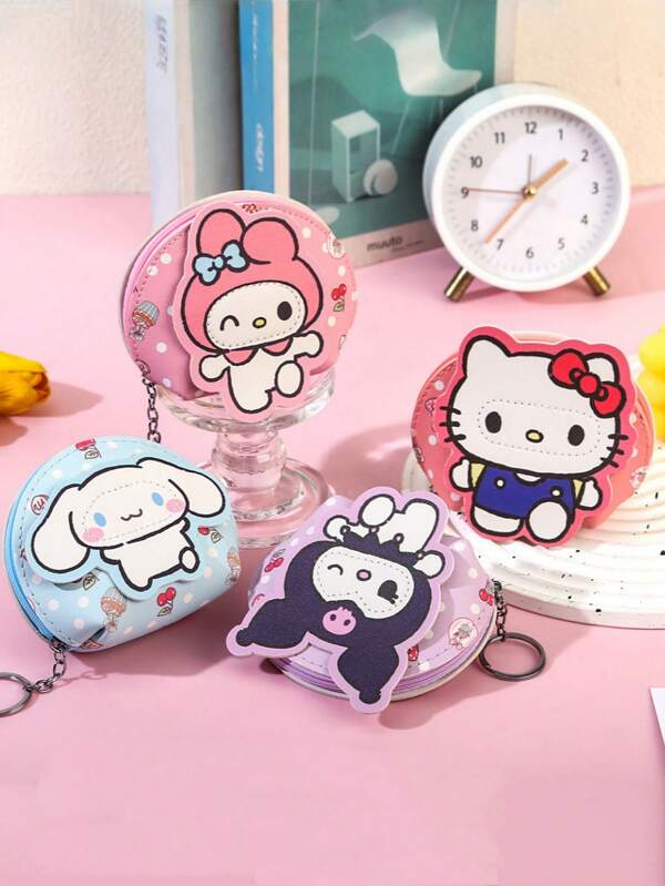 Sanrio 1 Pieza Bolsa colgante linda de Hello Kitty rosa, Monedero mini portátil negro de Kuromi para mujeres con llavero, bolsa para monedas, cargador, auriculares y bolsa de almacenamiento mini, Monedero azul de Cinnamoroll para la escuela, Llaveros de viaje y coche para mochilas, Bolso de Halloween, Bolsa de monedas con colgante de dibujos animados de Kuromi de Sanrio autorizado