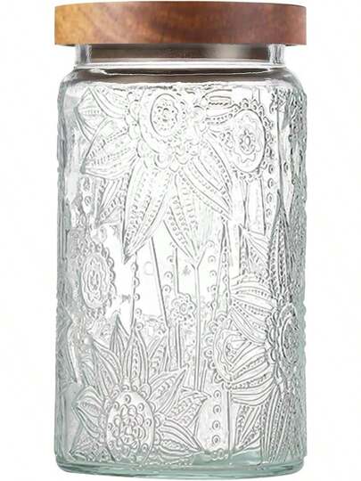 34 OZ Vintage Glass Jar With Lid, Airtight Food Storage Canisters With Bamboo For Kitchen Counter Pantry, Ideal For Coffee, Candy, Tea, Oats, Sugar, Cookies Decorative Jars-Sunflower