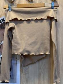 Women's Off-The-Shoulder Long-Sleeved Blouse With Gathered Edges, One Size Fits All - 米色 - 查看 3