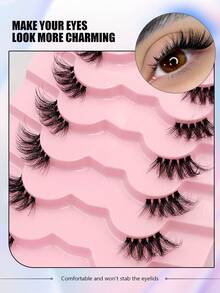 Asiteo 7 Pairs Semi-Transparent False Eyelashes, 3D Faux Mink Cat Eye Lashes, Fluffy Soft Natural Long Reusable False Eyelashes - Half Eyelashes - View 4
