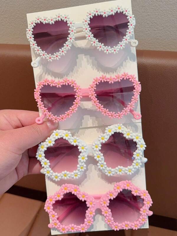 2/3/4Pcs 2025 Newest Girls Cute Beautiful Classic Flower Heart Fashion Glasses Children Baby Fashion Glasses Kids Eyewear