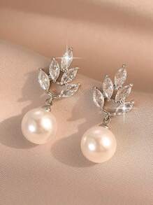 jealous young 1pair Elegant Simplicity Flower CZ Shell Pearl Wedding Dangle Earrings For Women Brides Luxury Zircona Drop Earrings Festivals Engagement Anniversary Party Jewelry Gift