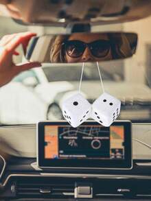 Car Dice,2.75In Pair Of Auto Rear Mirror Plush Dice, Soft And Fuzzy Car Charm Interior Ornament For Sedan, Truck, SUV Hangable Decoration, Cute Car Decoration Ornament Accessories - One Size - View 4