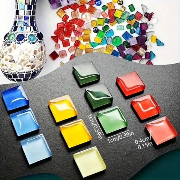 100 piezas de azulejos de mosaico de vidrio hechos a mano y de colores, cuadrados, azulejos de cerámica para manualidades, arte, pintura y joyería