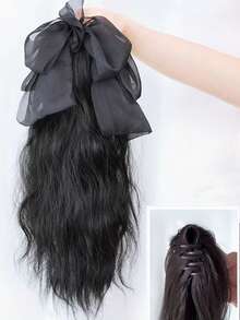 Bowknot Wavy Wig Ponytail Claw Clip, Sweet Low Ponytail Hair Clip For Party, Date