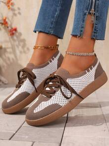 拼色运动鞋 - 拼色休闲运动鞋 - 系带，轻便，软底 - 散步，滑冰，日常穿着 - 女士 - 舒适，时尚，多功能 - 迈向时尚与舒适 - 咖啡 - 查看 4