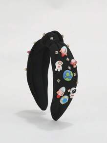 1pc Women's Astronaut Headband With Planets, Rockets & Gems, Cosmic Adventurer Space Hair Accessories, Gift, Hair Band, Hair Hoop, Black ,Head Piece