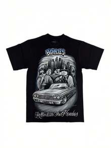 Retro-Inspired "Homies For Life" Graphic Tee - Men's Casual Cotton T-Shirt With Vintage Car And Gothic Street Design, Short Sleeves, Fabric Weight, Ideal Valentine's Day Gift - 白色 - 查看 1