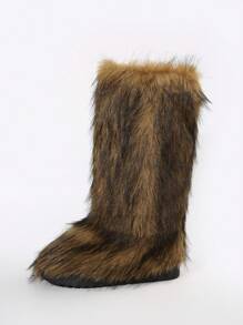 2025Cute Niche Harajuku Furry Boots, Warm Tall Boots, Mid-Calf Winter Snow Boots For Women - Gold - View 5