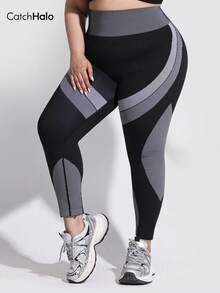大码高腰无缝瑜伽紧身裤，撞色条纹设计，提臀塑形，适合健身和跑步，春季款 - 黑與白 - 查看 11