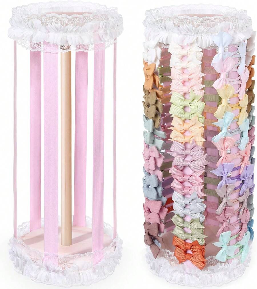 Oaoleer 1PCS Bow Holder For Girls Hair Bows,Pink Hair Bow Organizer Hair Clips Storage Stand Hair Accessories Rack Display Decors Baby Nursery Toddler Girls
