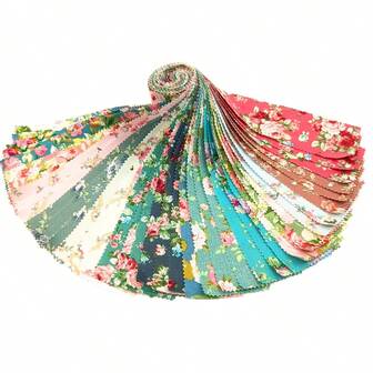 42 tiras de rollo de gelatina con forma de diente - Tiras de tela con estampado floral con diseños de rosa, margarita y tulipán, tamaño grande de 6.48x50.04cm (2.56x19.67in), adecuado para patchwork, scrapbooking, costura, manualidades de tarjetas