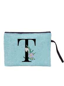 Sunflower & Daisy, Letter A-Z Print Blue Linen Tote Bag, Perfect Holiday Gift, Multifunctional Portable Handbag/Shoulder Bag, Fashion Minimalist Linen Bag, Large Capacity Storage Bag, Gift For Women, Teacher's Day Gift, Cosmetic Bag - Blue - View 56