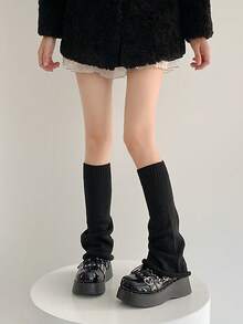 1 Pair Women's Solid Color Y2K Knitted Leg Warmers, Fashionable Sexy Style Leg Warmers, JK School Uniform Inspired Calf Leg Warmers, Versatile Streetwear Slouch Leg Warmers, Suitable For Daily Wear Autumn Accessories - Mouldless - View 10