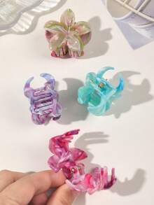 4 piezas de Clips para el cabello de material ABS con diseño de flores y patrón de mármol colorido en estilo bohemio, adecuados para decorar el cabello en primavera/verano, playa, flequillo, accesorios para el cabello de mujer, pinza de garra, accesorios de otoño con flores, para vacaciones y atuendos de mujer en otoño e invierno - Multicolor - Ver 7