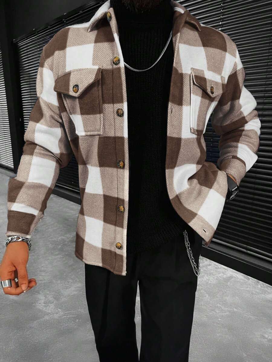Men's Daily Fashion Versatile Minimalist Plaid Casual Jacket