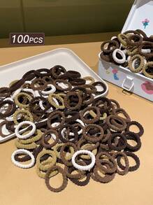 100 件棕色女士发圈，多功能防滑设计，不伤发，适合日常佩戴和派对，推荐作为礼物发饰、马尾辫夹、发圈、发圈、发圈、发绳 - 彩色 - 查看 4