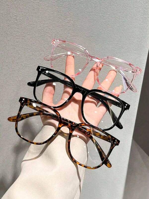 1/3pcs Women Square Plastic Full Frame Spring Summer Bright Colors Windproof Lovely Multicolor Classic Portable Ins Style Casual Glasses Combination For Reading Office Outfit Back To School Suitable For All Face Shapes Accessories