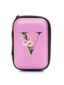 Borsa organizer in EVA con iniziali da A a Z, colore rosa, borsa per conservare cavi dati e linee USB per il viaggio, custodia per l'archiviazione di elettronica come cavi, caricabatterie, cuffie, porta auricolari per festival musicali. Accessori tech portatili e pratici per il viaggio, portafoglio con cerniera per conservare tutto il necessario. Adatto per viaggi, lavoro, scuola, conservazione di caricabatterie e organizzazione dei cavi nella camera da letto.
