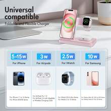 [Only Supports Wireless Headphones With Wireless Charging Function]3 In 1 Charging Station Compatible , Wireless Charger Compatible With 16 15 14 13 12 11 X Pro Max & Apple, Wireless Charging Station For Air-P Ods 4 3 Pro, Foldable Chargers With LED Light, Portable 3 In 1 Fast Wireless Charger, 15W  Foldable Wireless Charging Station Suitable For 15 14 Pro Max 13 12 11, For 3 2 Pro Multiple Devices - Hồng - Xem 2