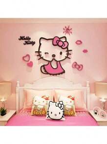 Sanrio ملصق حائط ثلاثي الأبعاد لهالو كيتي قطعة واحدة، ديكور كرتوني لغرف البنات، غرفة النوم، حضانة الأطفال، ديكور منزلي جميل، مناسب لهدايا عيد الميلاد، عيد الهالوين، التخرج