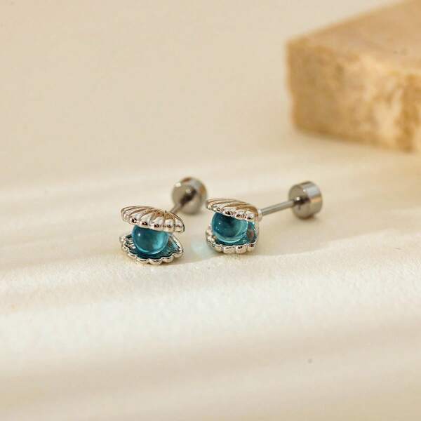 1 Pair Colorful Shell Titanium Steel Thin Bar Double-Headed Screw Cartilage Earrings, Unique Earrings For Girls