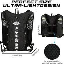 1 件男女款跑步背心轻便补水背包（仅背包，无水袋），骆驼水袋背心水力背包，适合徒步旅行、越野、滑雪、露营、骑自行车、比赛、马拉松（仅背包） - 黑色 - 查看 4