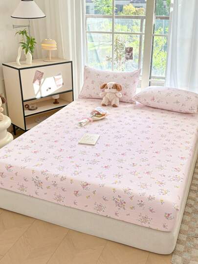 1 件花卉印花床笠、床垫套、柔软舒适的床上用品、卧室床垫保护套、亲肤床笠、适合男孩、女孩、宿舍、宿舍装饰、四季防尘防滑床罩（适用于单人床、双人床、大号床、特大号床），可机洗（不含枕套）