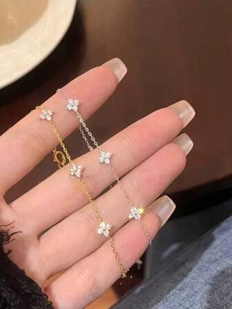 1pc 18K Stainless Steel Clover Charm Bracelet, Fashion Accessory Suitable For Work, Party, Holiday, Back To School Season