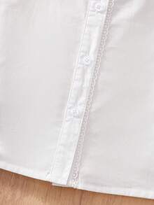 Girls' Elegant Floral Embroidery Puff Sleeve Collared Blouse, White Short Sleeve Top, Children Lace Shirt, Summer New Fashion - White - View 5