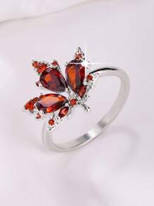 1pc Elegant Minimalist Fashion Maple Leaf Design Zirconia Inlaid Ring, Suitable For Daily Wear, Couple Dates, And As Gifts For Friends
