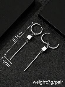 1 paire de boucles d'oreilles pendantes en acier inoxydable avec cube, style long unique pour hommes - Argent - Voir 3