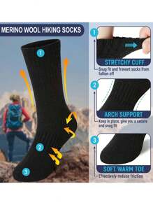 5 par ciepłych skarpet trekkingowych z wełny merynosów – grube, wyściełane skarpetki odprowadzające wilgoć dla mężczyzn i kobiet, niezbędne podczas aktywności na świeżym powietrzu zimą, skarpetki jesienne